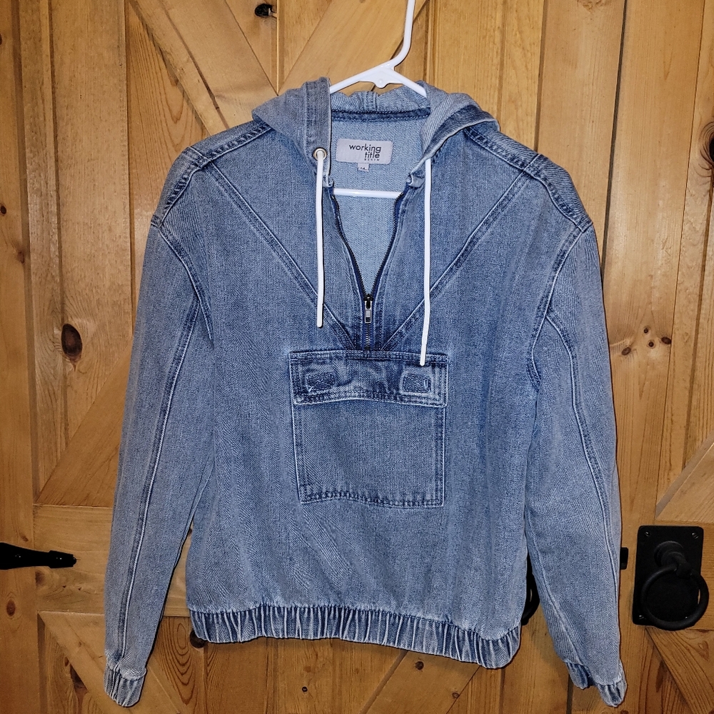 Working Title Denim Hooded Pullover Kangaroo Pocket Womens Size Medium